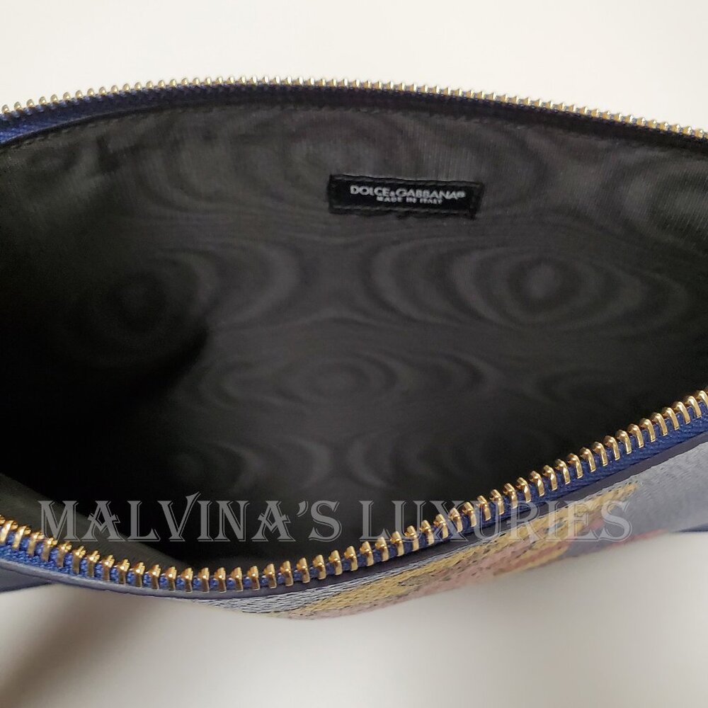 DOLCE & GABBANA BAG POWER PIG BLUE LEATHER POUCH w WRISTLET STRAP - Picture 11 of 12